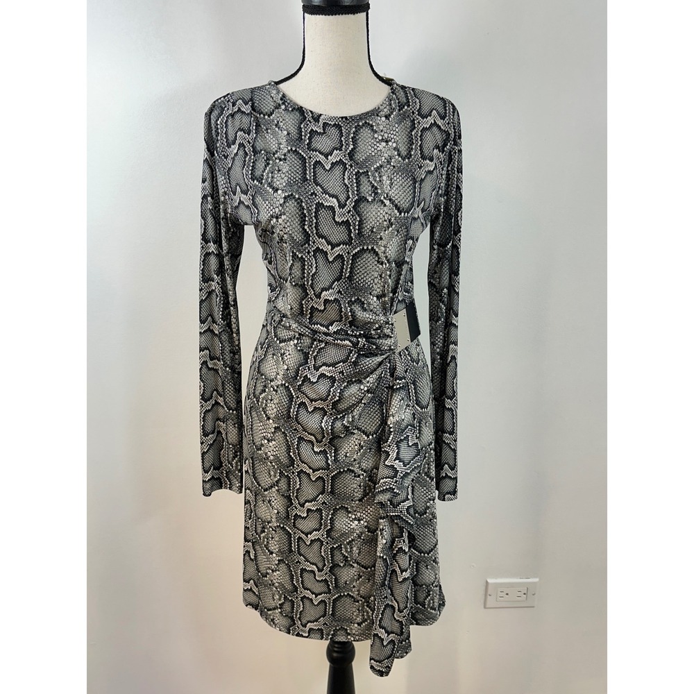 Michael Kors Snake Print Dress Long Sleeve Sheath Buckle Detail Size S